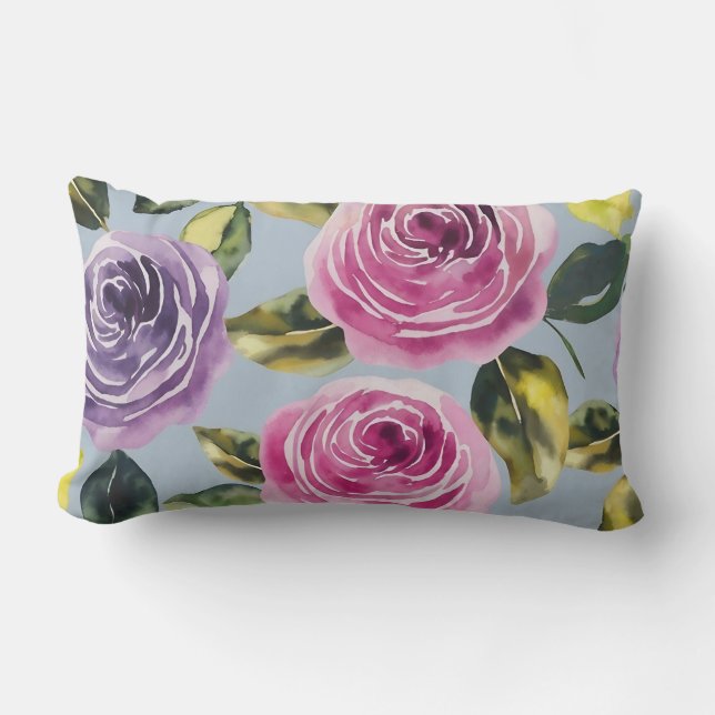 Almofada Lombar Elegante Rosa Floral de Aquarela (Frente)