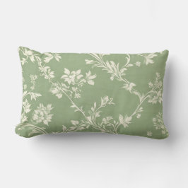 Almofada Lombar Elegante Sage Green Vintage Boho Padrão Floral