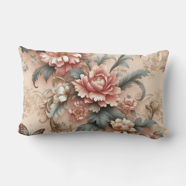 Almofada Lombar Elegante Travesseiro Floral (Verso)