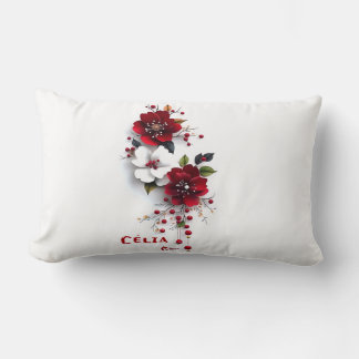 Almofada Lombar Elegante Travesseiro Floral Vermelho e Branco | Fl