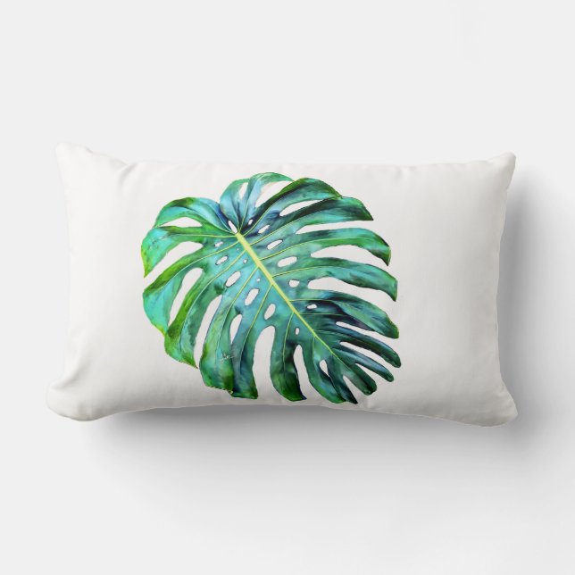 Almofada Lombar Elegante Tropical Hawaii Monstera Leaf Modern (Frente)