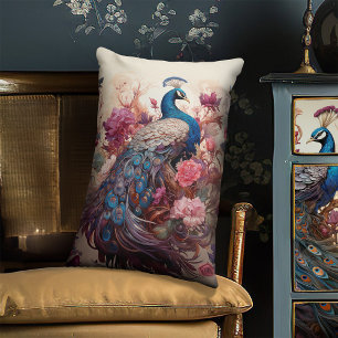 Almofada Lombar Elegante Vintage Boho Victorian Decoupage Peacock