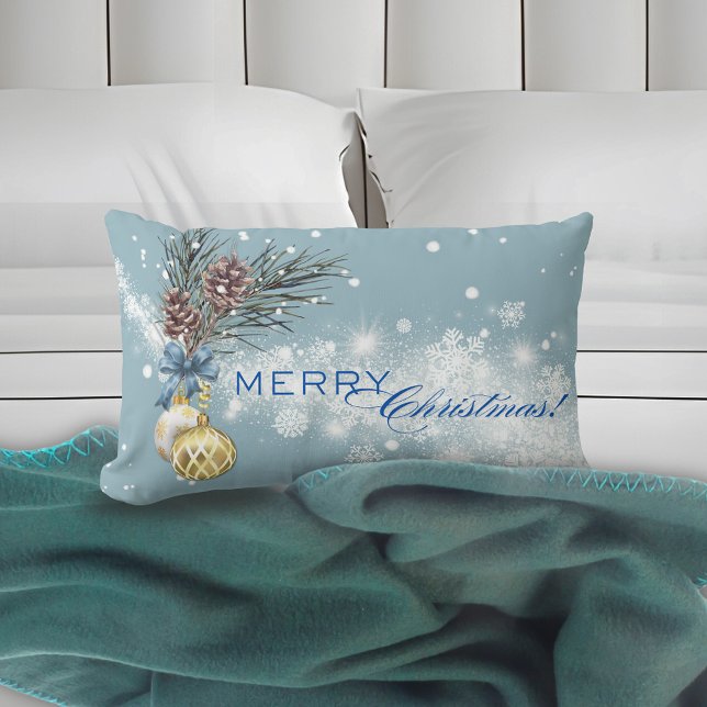 Almofada Lombar Enfeite de Natal Dourado Azul (Criador carregado)