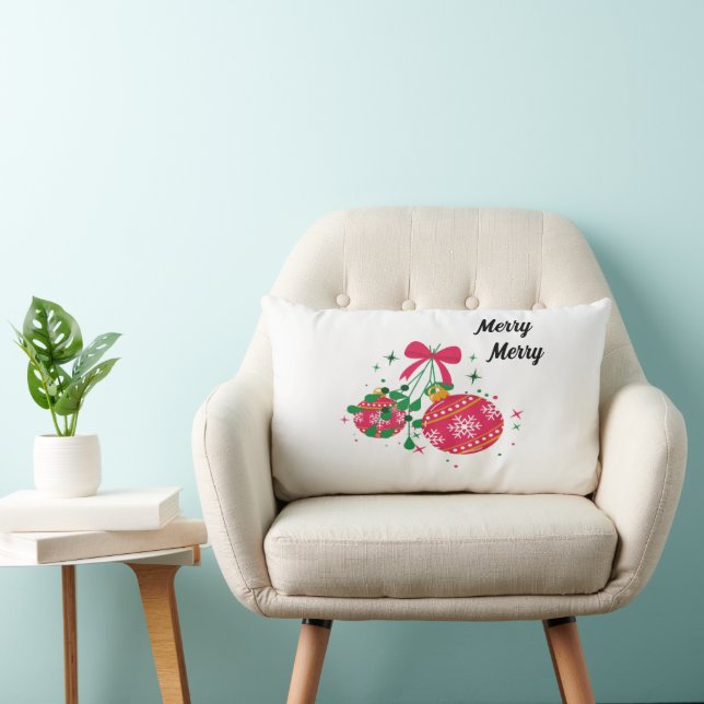 Almofada Lombar Enfeites de natal vermelhos e verdes modernos (Cadeira)