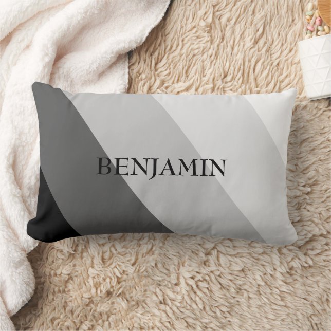 Almofada Lombar Escala de Cinzas Moderna Stripe Monograma (Cobertor)