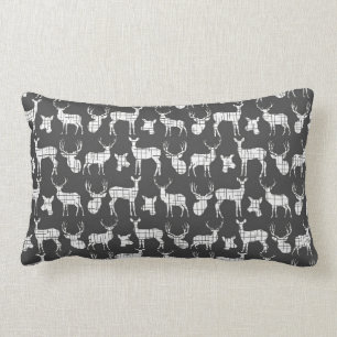 Almofada Lombar Escuro - travesseiro decorativo cinzento e branco