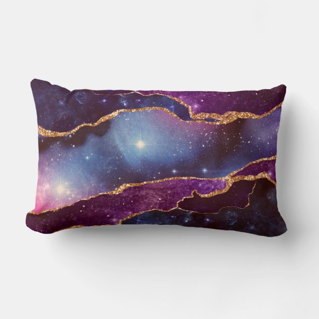 Almofada Lombar Espaço Azul e Roxo e Estrelas com Faixa Dourada (Frente)