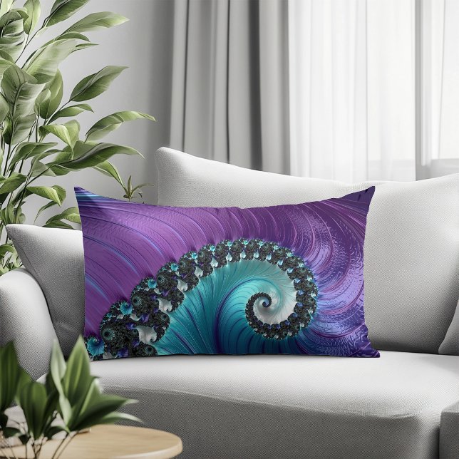 Almofada Lombar Espiral Fractal Gradiente Roxo Turquesa Abstrato (Criador carregado)