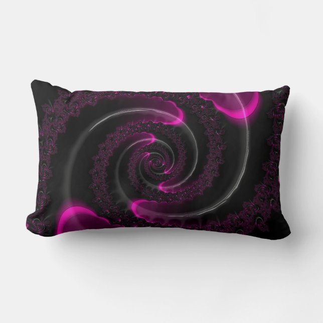 Almofada Lombar Espiral Fractal Neon Preto e Rosa (Frente)