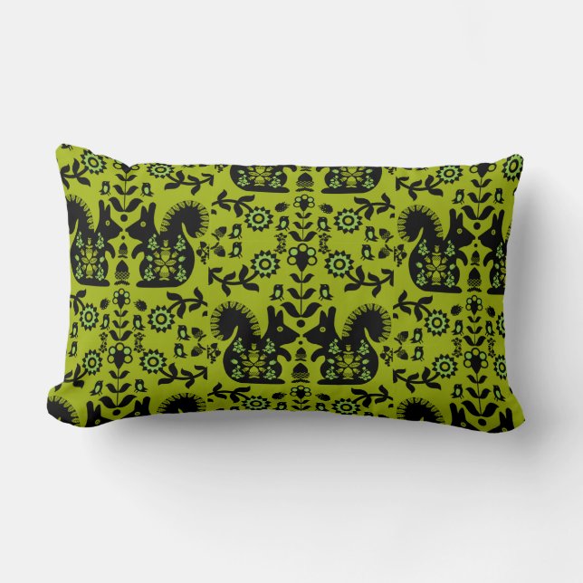 Almofada Lombar Esquilo Arte Foliar Nórdica Escandinava (Frente)