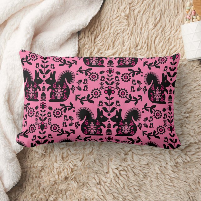 Almofada Lombar Esquilo Arte Foliar Nórdica Escandinava (Cobertor)