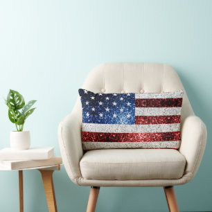 Almofada Lombar Estados Unidos: bandeira azul-vermelho brilha