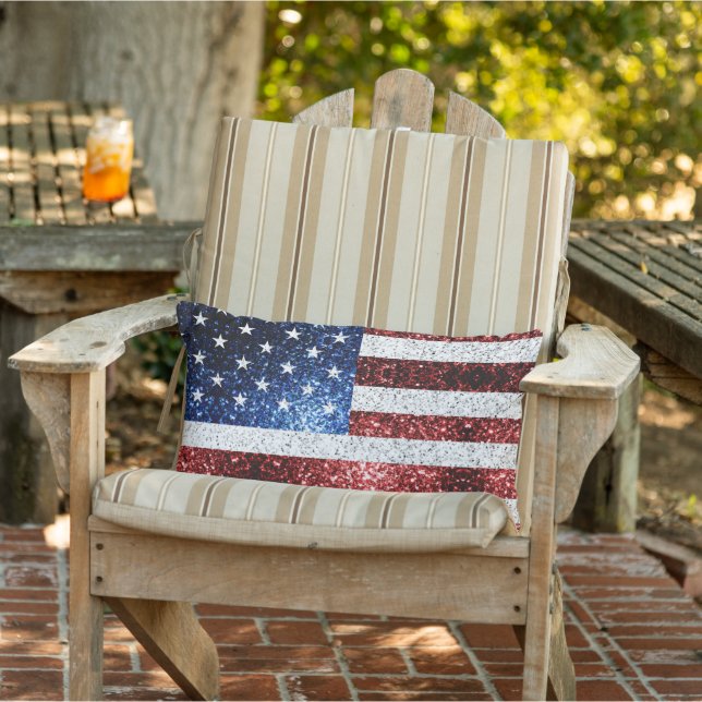 Almofada Lombar Estados Unidos: bandeira azul-vermelho brilha (Cadeira)
