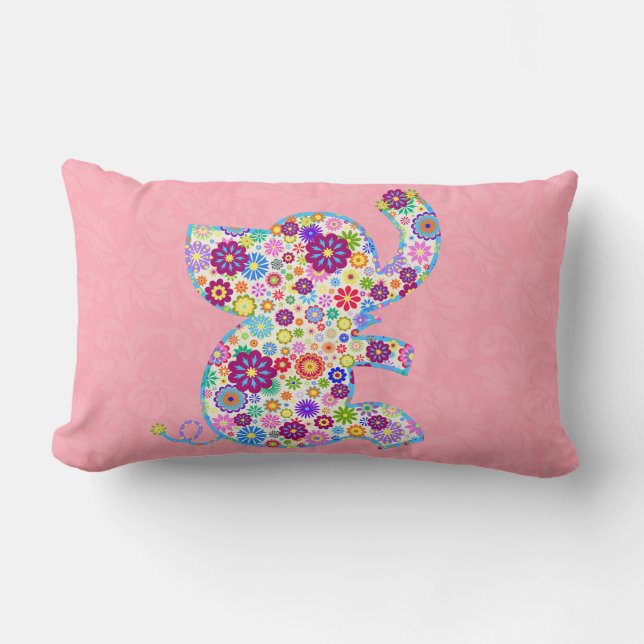 Almofada Lombar Estilo de Cartoon das Flores Retro Bonitas Elefant (Frente)