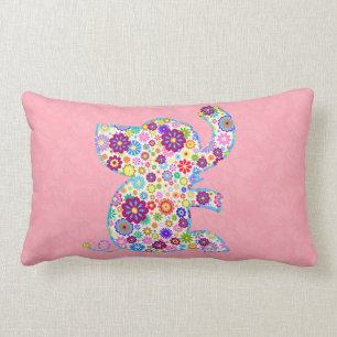 Almofada Lombar Estilo de Cartoon das Flores Retro Bonitas Elefant