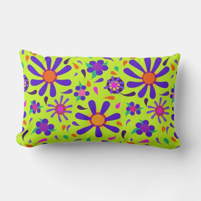 Almofada Lombar Estilo de Mod Flores Roxas em Verde Peridot (Frente)