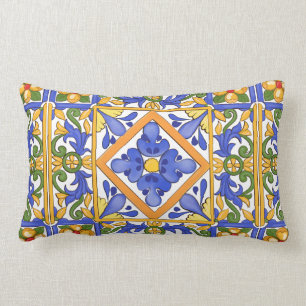 Almofada Lombar Estilo siciliano,majolica,verão,padrão colorido