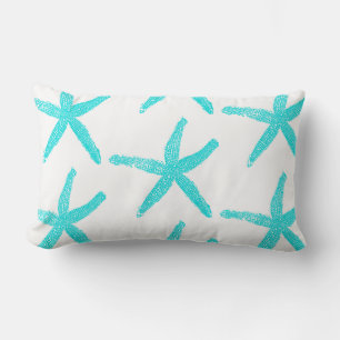 Almofada Lombar Estrelas-do-mar Azul Teal Branco Padrões Fofo Algo