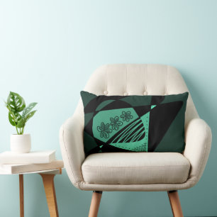 Almofada Lombar Estrelas E Strips De abstrato: Preto Verde Dusty