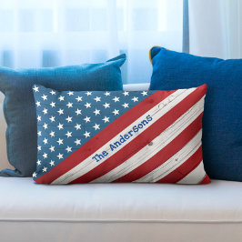 Almofada Lombar Estrelas Listras EUA Bandeira Americana Rústica No