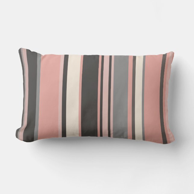 Almofada Lombar Estrias Modernas do Médio Rosa e Cinza (Frente)