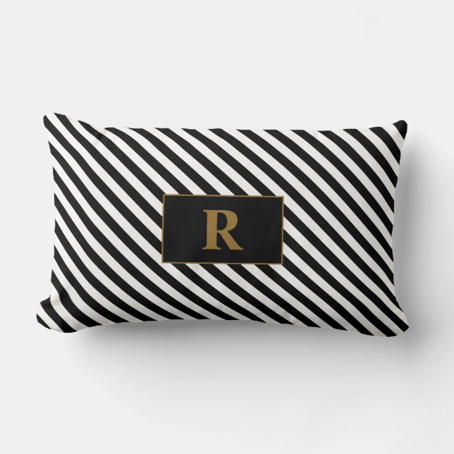 Almofada Lombar Estrias Pretas/Brancas Monogramas (Frente)