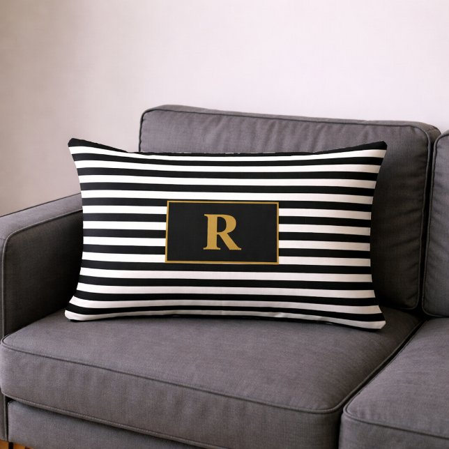 Almofada Lombar Estrias Pretas/Brancas Monogramas (Criador carregado)