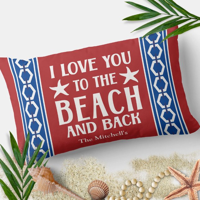 Almofada Lombar Eu te amo na praia e na costa náutica traseira (Criador carregado)