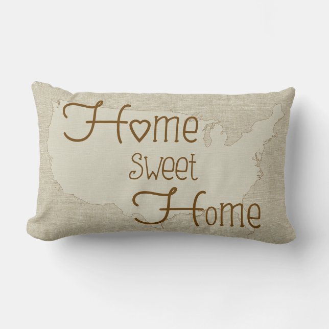 Almofada Lombar EUA - Home Sweet Home burlap - nome personalizado (Frente)