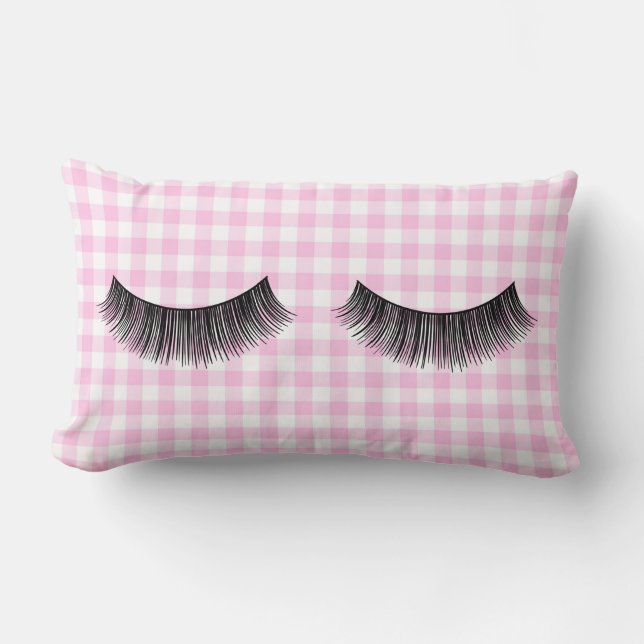 Almofada Lombar Eyelashes Pretos Em Gingham (Frente)