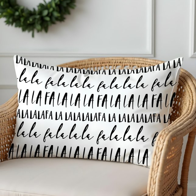 Almofada Lombar FA LA LA Black & White Typografia Christmas Carol (FA LA LA Black & White Typographic Christmas Carol Lumbar Pillow)