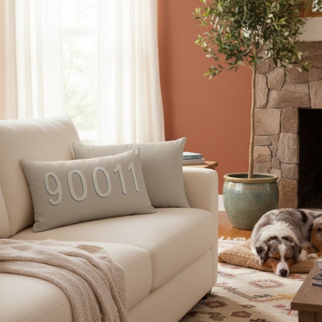 Almofada Lombar Faça seu próprio Creme Beige Home Zip Code Travess (Stylish neutral color ZIP code lumbar pillow!)