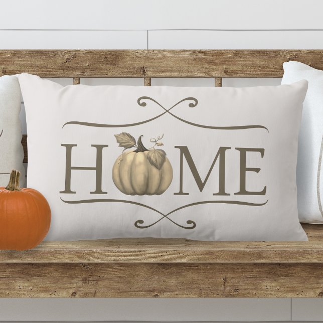 Almofada Lombar Fall Modern Farmhouse HOME aspas com Pumpkin (Autumn Modern Farmhouse HOME Lumbar Pillow with Pumpkin Accent)