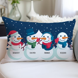 Almofada Lombar Família de Boneco de Neve Natal Nome Personalizado