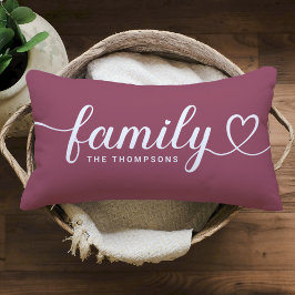 Almofada Lombar Família de Vinho Rosé com Monograma de Coração em 