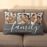 Almofada Lombar Família é Tudo 3 Cinzas de Colagem Fotográfica<br><div class="desc">Destaque sua casa com este travesseiro lombar atraente com 3 fotos especiais da família. Escrito manual moderno diz: "A família é tudo!" Compartilhe memórias de um tempo familiar apreciado passado juntos e mostre o que é importante para você. Quer se trate de familiares ou de famílias extensas, irmãos, primos, avós,...</div>