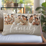 Almofada Lombar Família é Tudo 3 Fotografias Collage<br><div class="desc">Destaque sua casa com este travesseiro lombar atraente com 3 fotos especiais da família. Escrito manual moderno diz: "A família é tudo!" Compartilhe memórias de um tempo familiar apreciado passado juntos e mostre o que é importante para você. Quer se trate de familiares ou de famílias extensas, irmãos, primos, avós,...</div>