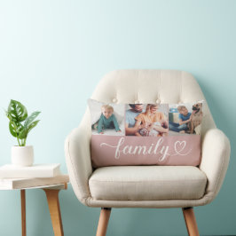 Almofada Lombar Família Rosa Empoeirada Coração 3 Colagem de Fotos