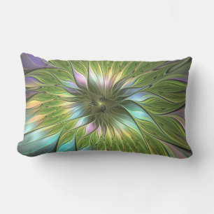 Almofada Lombar Fantasia Colorida Luminosa Flores Arte Fractal