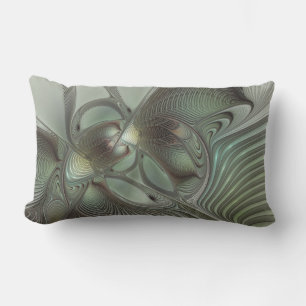 Almofada Lombar Fantasia de Arte Fractal da Cinza Olive Sage