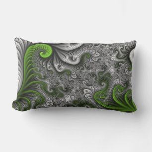 Almofada Lombar Fantasia Mundo Verde E Cinza De Arte Fractal