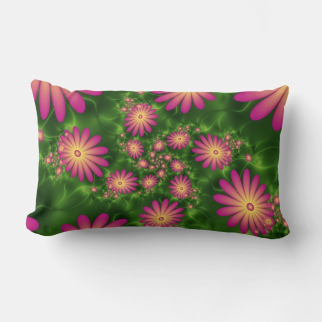 Almofada Lombar Fantasia Rosa Flói Arte Fractal Moderna Abstrato (Frente)