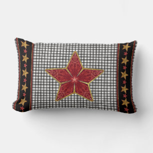 Almofada Lombar Farmhouse Natal Star Art Ticking Strike Xadrez