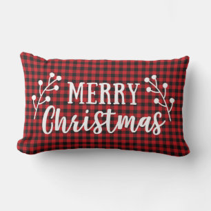 Almofada Lombar Farmhouse Script Feliz Buffalo de Natal