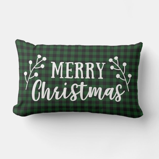 Almofada Lombar Farmhouse Script Feliz Buffalo de Natal (Frente)