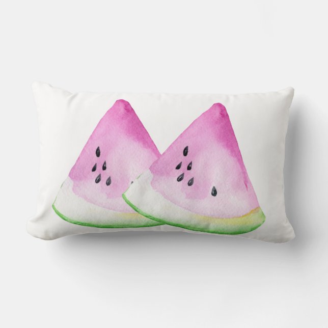 Almofada Lombar Fatias de Melancia de Verão em Aquarela Acento (Frente)