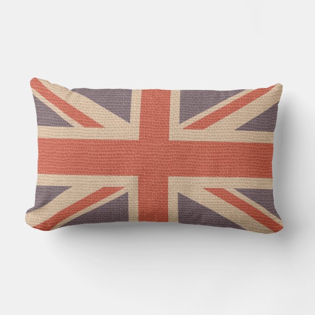 Almofada Lombar Faux Burlap Jute Linen Look UK Flag (Frente)