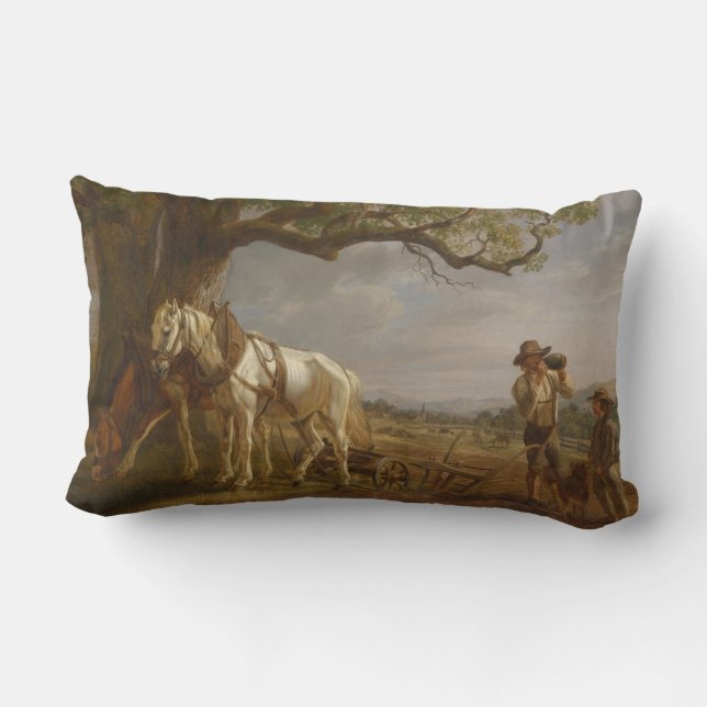 Almofada Lombar Fazendeiros Descansados em Campo com Cavalos e Flo (Verso)