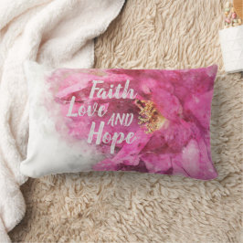 Almofada Lombar Fé Amor & Esperança Floral Rosa