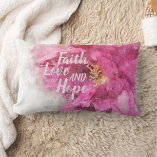 Almofada Lombar Fé Amor & Esperança Floral Rosa